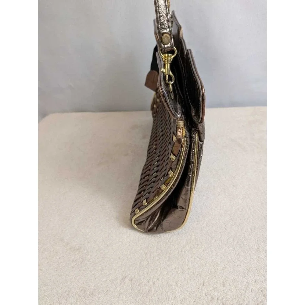Vintage‎ Woven Metallic Shoulder Bag Bronze Gold Silver Textured Evening Clutch